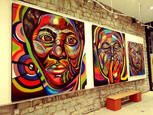 Large-scale paintings by Corey Barksdale featured in the film Superfly, Atlanta gallery art scene