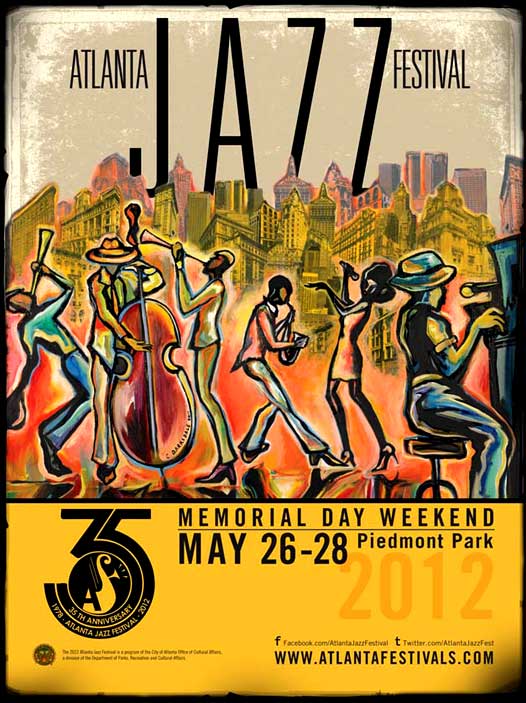 Atlanta Jazz Festival poster painting by Corey Barksdale, Memorial Day Weekend at Piedmont Park