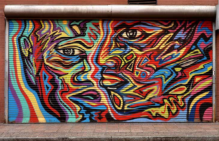 Underground Atlanta Peachtree Street mural by Corey Barksdale