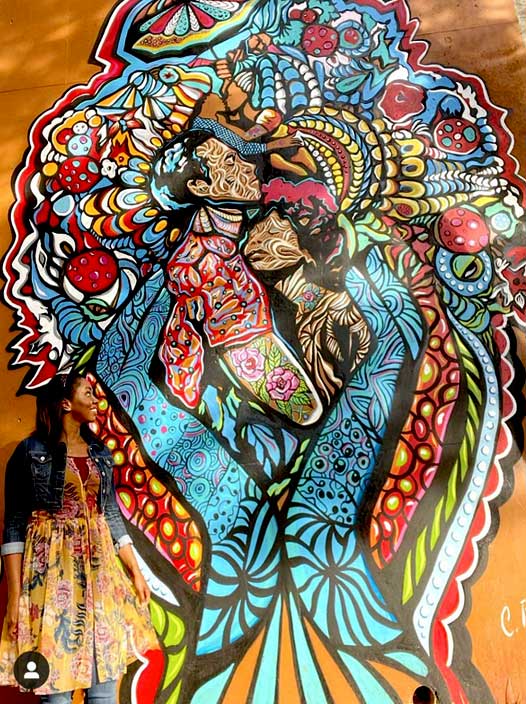 Detail image of the Forward Warrior 2021 mural in Cabbagetown, Atlanta, Georgia