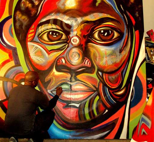 Harriet Tubman portrait, original painting by Atlanta mural artist and African American visual artist Corey Barksdale