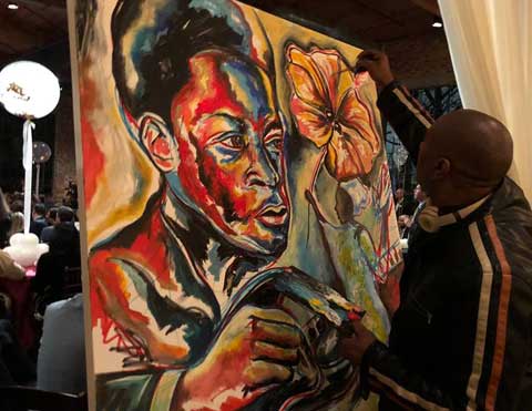 American artist Corey Barksdale live painting, mural art