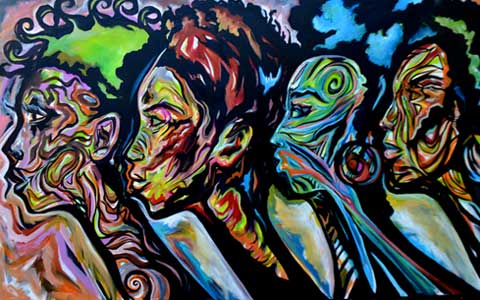 Large scale artistic abstract painting by Corey Barksdale, Atlanta
