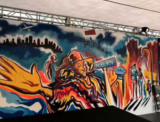 Live mural painting by Corey Barksdale for Hyundai Motor Company, Atlanta Super Bowl event