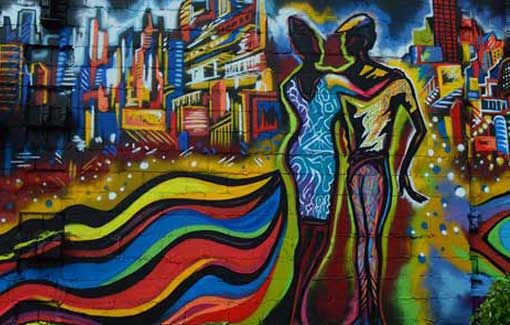 Urban city street art mural by Corey Barksdale, Rockford, Illinois
