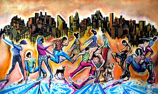 The Creation of Culture, an urban city tale painting by Corey Barksdale