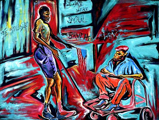 We Are Here Soul Brother painting by Corey Barksdale, resisting racism in America